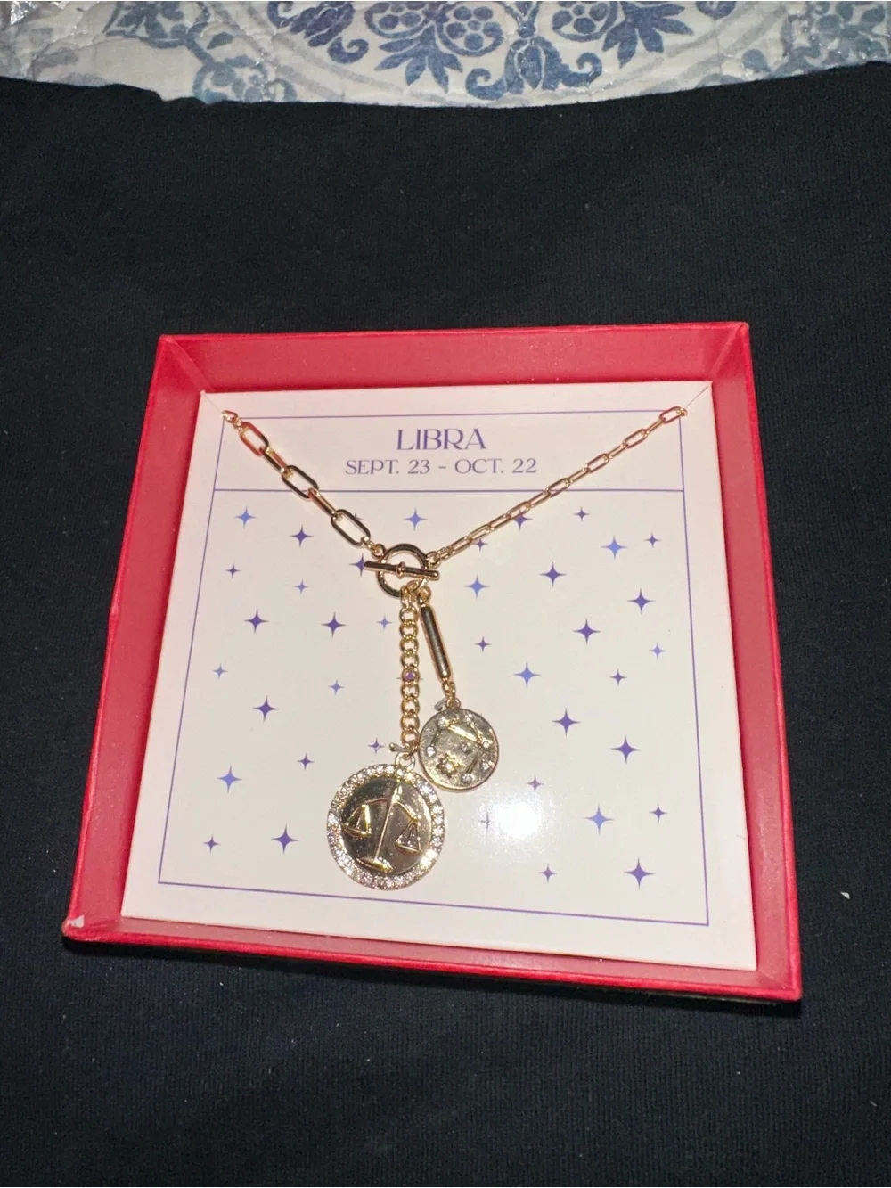 Libra Zodiac Necklace Set — Gold Scales Pendant + Mini Charm (Sept 23–Oct 22)